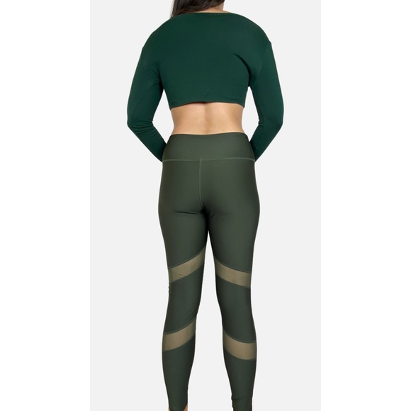 NIMBLE Moto Mesh Khaki Green High Waisted Full Length Activewear Tights Size 14 - Picture 4 of 10